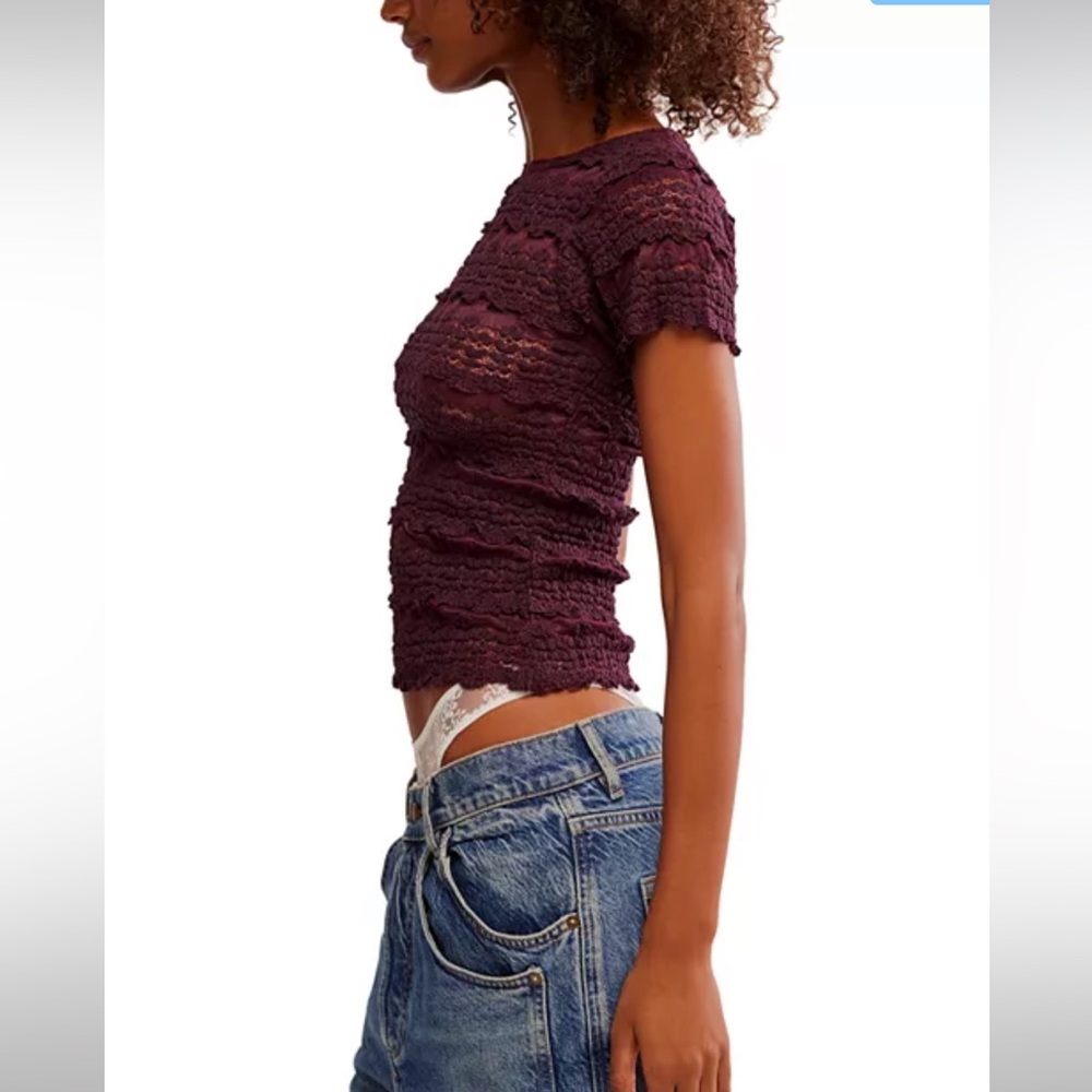 FREE PEOPLE Angelina Lace Tee NWT MSRP $68 *SOLD OUT COLOR*